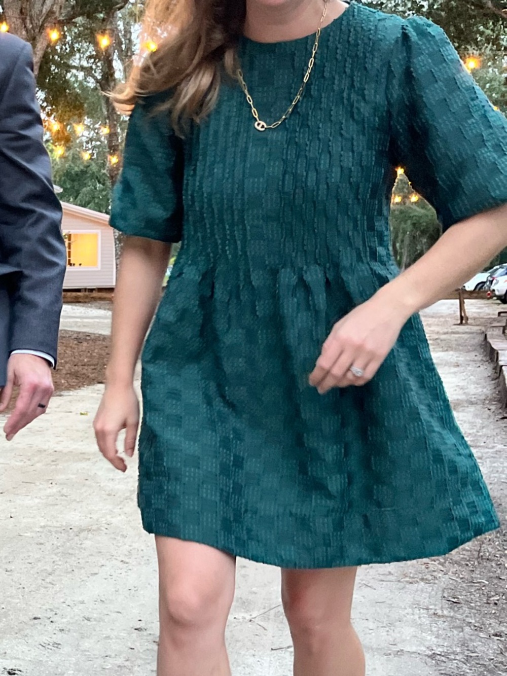 Textured Emerald Green Short Dress
